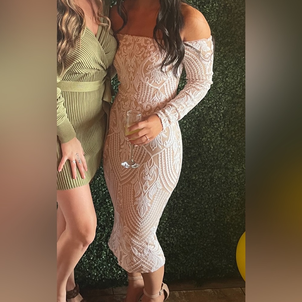Women’s white and tan sequin dress